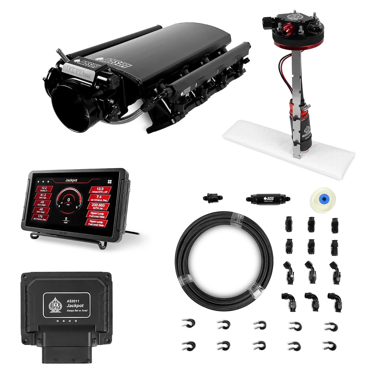 Jackpot LS EFI System - Master Kit with Tight Fit In-Tank Pump Module + 40' PTFE Hose Kit